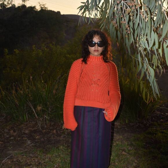 Free People Oversized Orange Mock Neck Wide Knit Sweater- XS - Picture 1 of 9